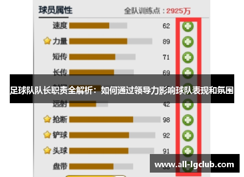 足球队队长职责全解析：如何通过领导力影响球队表现和氛围